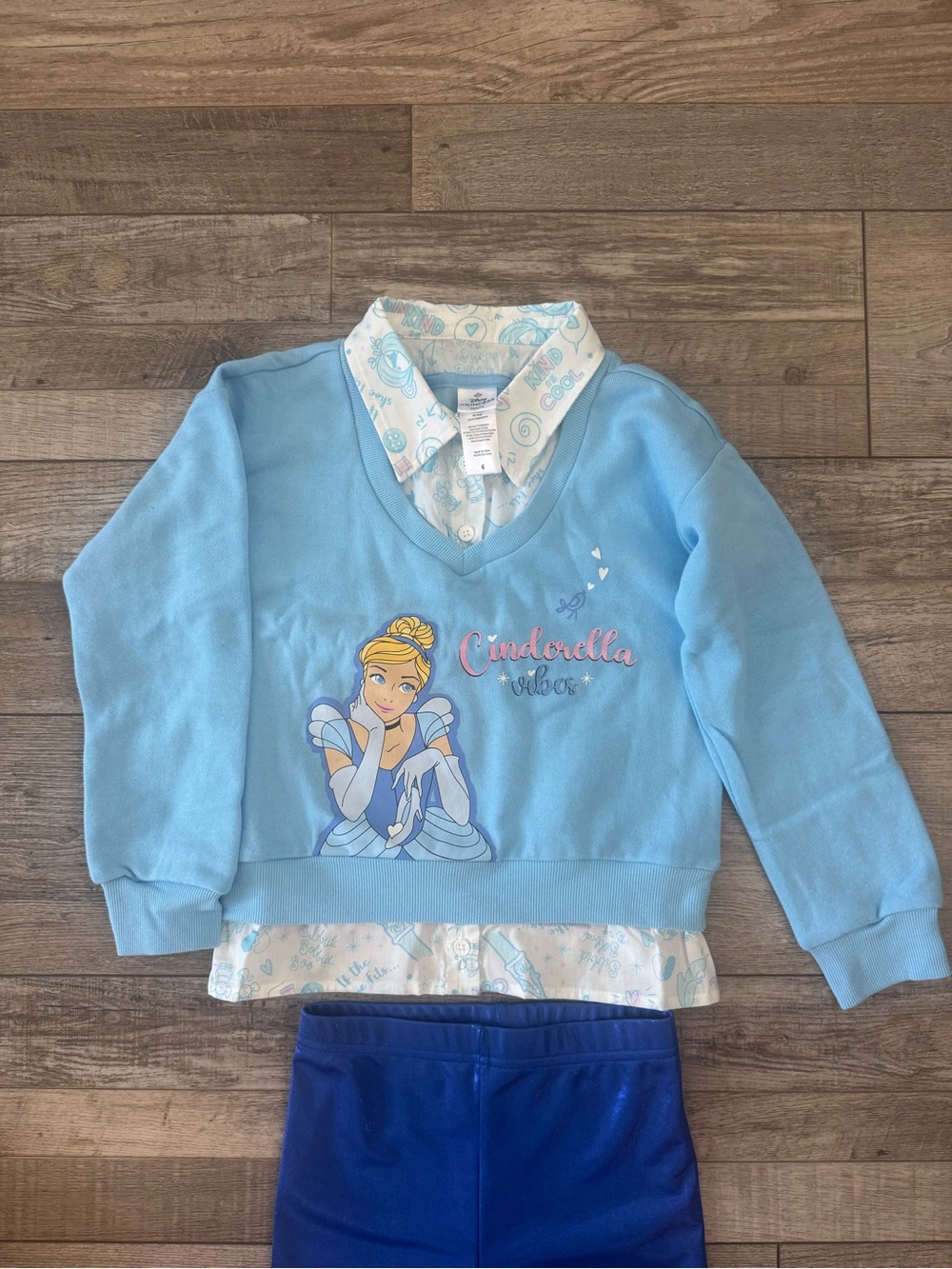 Disney Princess Light Blue and White Layered-Look Shirt Pullover